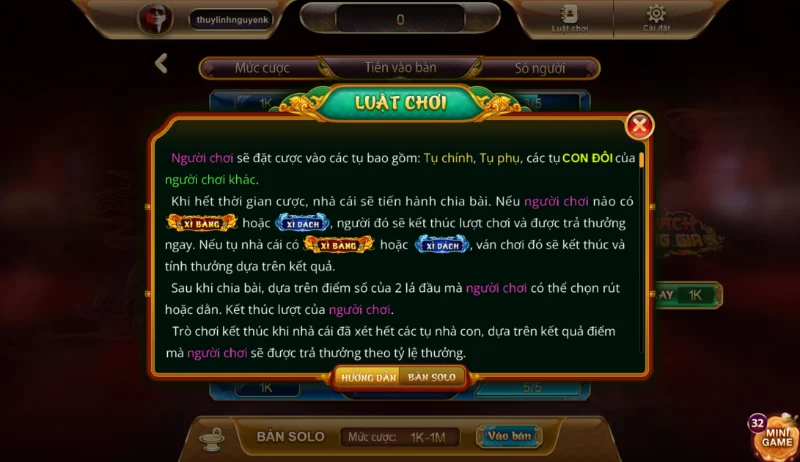 Luật lệ cơ bản của game Xì Dách Hoàng Gia Sunwin